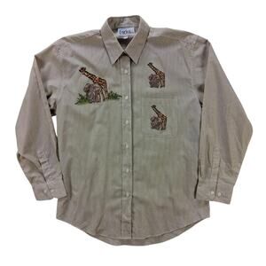 Womens Vintage Las olas button up Shirt Size M Medium Safari Animal Embroidered